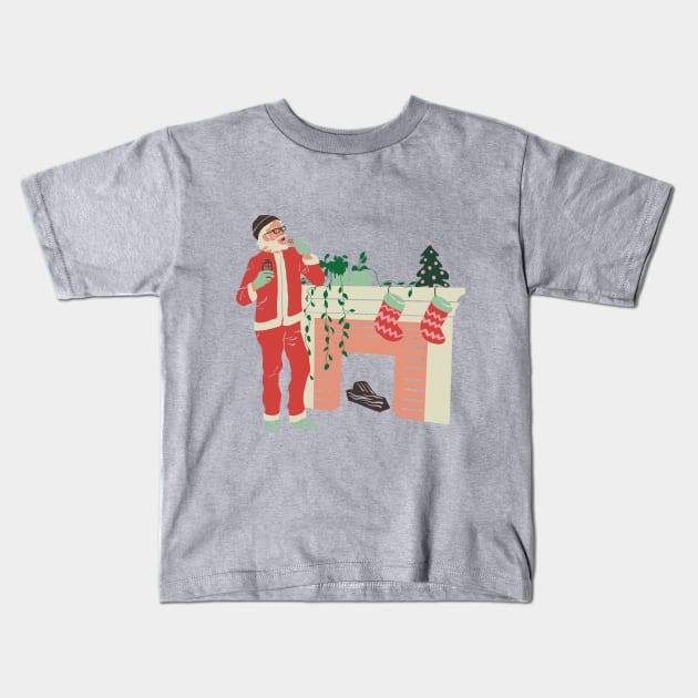 Hipster Christmas Santa with Stockings Kids T-Shirt by Aurora B